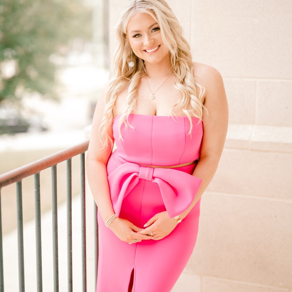 Pink Strapless Midi Skirt Set with Bow